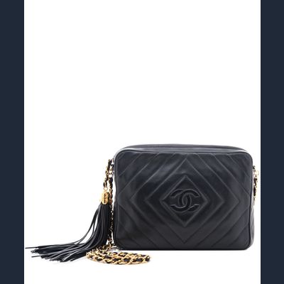 Chanel 'Camera' Schoudertas met Kwast in Zwart Lamsleder