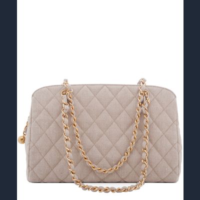 Chanel Schoudertas in Beige Canvas