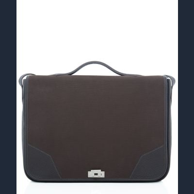 Hermès Musette in Koffiekleurige Togo Leer en Canvas