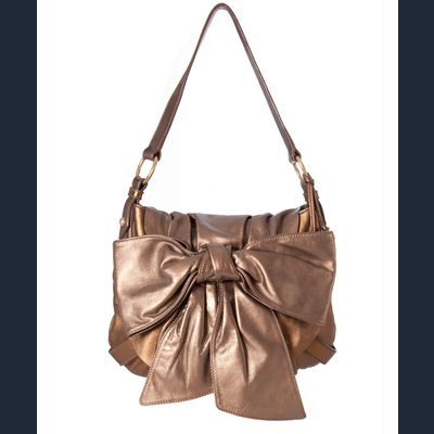 Yves Saint Laurent Leren Schoudertas in Metallic Brons