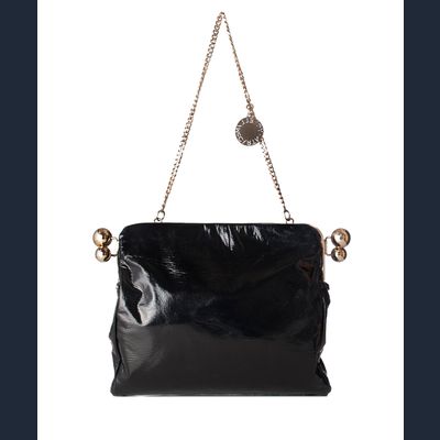 Stella McCartney Black Crinkly Patent Piercing Clutch/Shoulder Bag