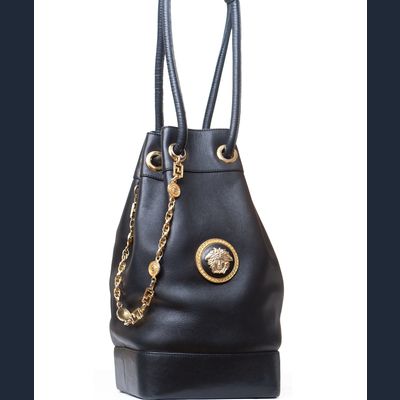 Gianni Versace Couture Medusa Schoudertas in Zwart Leer