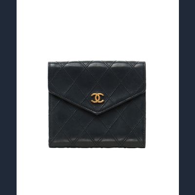 Chanel Zwart Lederen Portemonnee