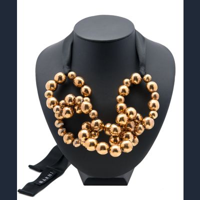 Marni Gold Link Ball Tie Ribbon Necklace 