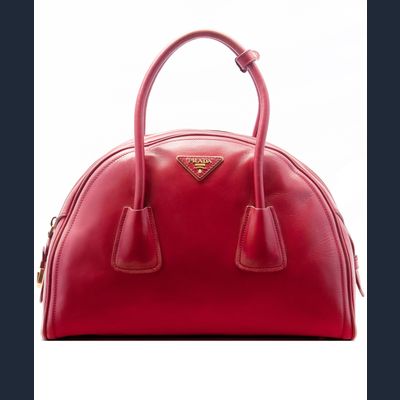 Prada Rode Leren 'Vitello Vintage' Bowler Tas