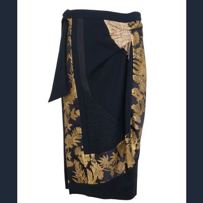 Dries van Noten Zwart Wollen Rok met Gouden Versiering