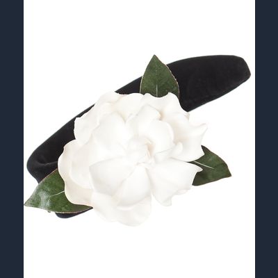 Chanel Zwart Fluwelen met Witte Camelia Haarband