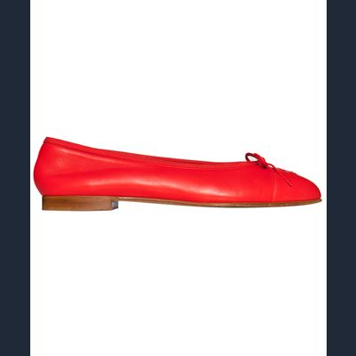 Chanel Red Leather CC Cap Toe Ballet Flats