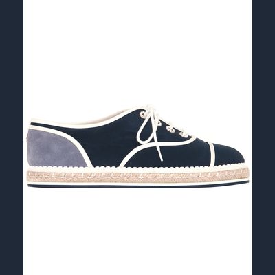 Chanel Blue/Grey Cotton Lace-Up Oxfords