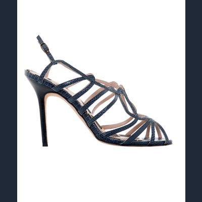 Manolo Blahnik Blue Lizard Leather Strappy Sandal