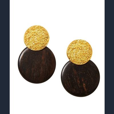 Yves Saint Laurent Wood Disc Dangling Clip On Earrings