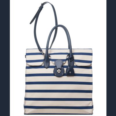 Ralph Lauren Bicolor Striped Nautical Canvas Ricky Tote
