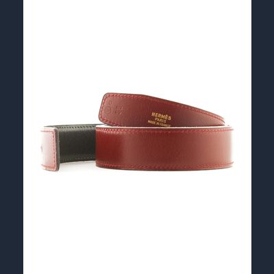 Hermès 32mm Reversible Burgundy / Green Leather Belt