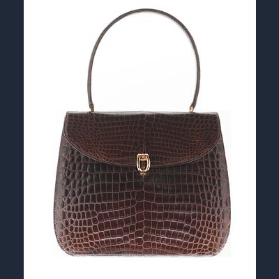 Vintage Brown Crocodile Belly Skin Handbag