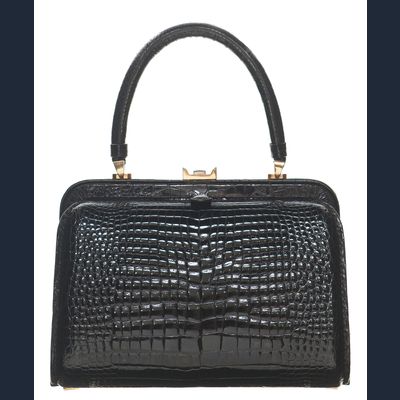 Vintage Black Crocodile Belly Skin Handbag