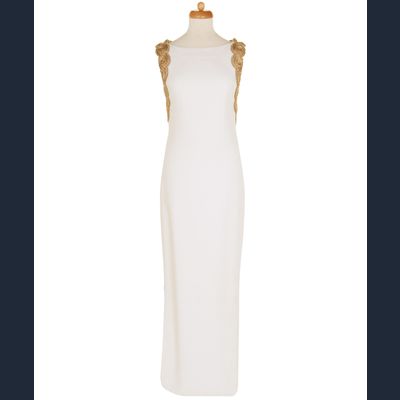 Marchesa Gold-tone Embroidery Ivory GownMarchesa Embroidered Gown