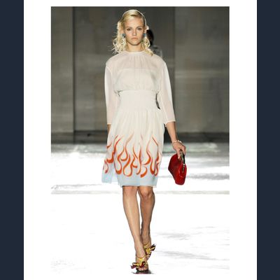 Prada Jurk in Witte Chiffon Zijde - Runway