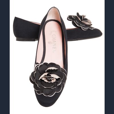 Chanel Zwart Satijnen Ballerina's