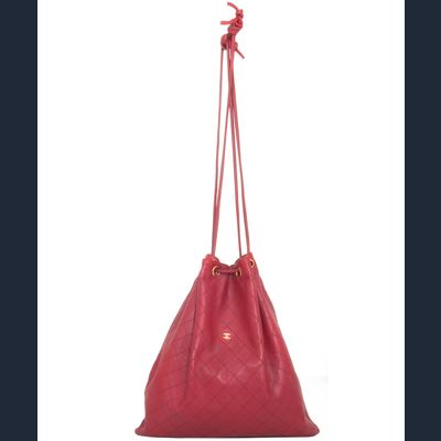 Chanel Vintage Red Leather Drawstring Bag