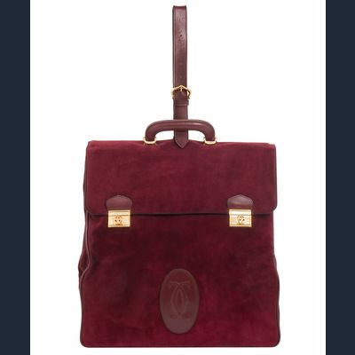 Les Must de Cartier Vintage Burgundy Suède Messenger Bag from the 'Orient Collection'