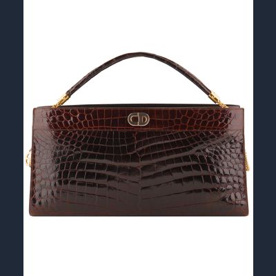 Vintage Christian Dior Brown Croco Leather Shoulder Bag