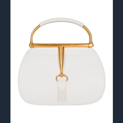 Vintage Gucci White Leather Horsebit Top Handle Satchel