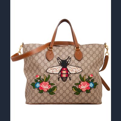 Gucci Supreme Monogram Embroidered Bee Soft Tote