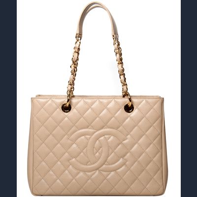 Chanel GST Shopper Tote in Beige Caviar Leder
