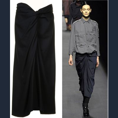 Fall 2007 Dries Van Noten Runway Black Wool Draped Skirt