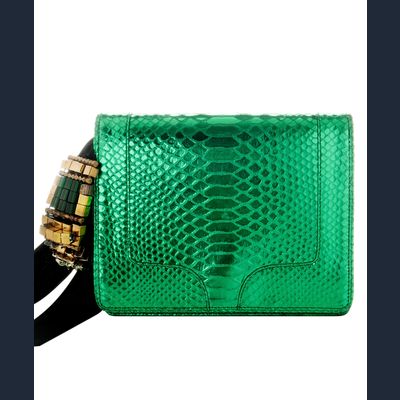 SS 2010 Dries Van Noten Runway Green Metallic Python Clutch