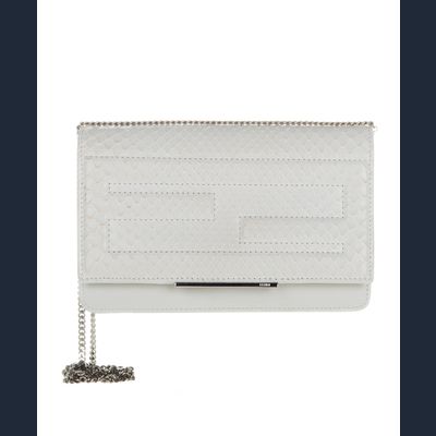 Fendi Tube Wallet on Chain In White Python Leather