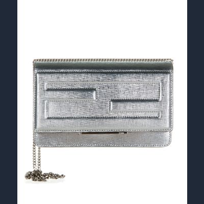 Fendi Tube Wallet On Chain in Silver Leather