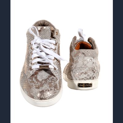Jimmy Choo Miami Champagne Metallic Snake Printed Leather Sneakers