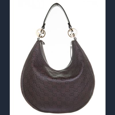 Gucci Brown Leather Monogram Hobo Bag