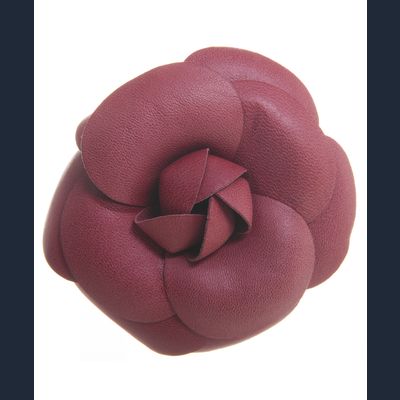 Chanel Leather Camellia Pin Brooch
