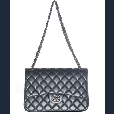 Chanel Grey Quilted Lambskin Leather Classic Large Double Flap Bag