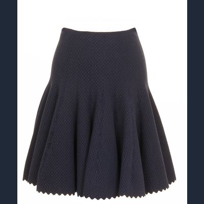 Alaïa Navy Blue Jacquard Wool Flared Skirt