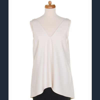 Celine Off White Mulberry Silk Dip Hem Top