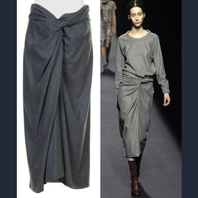 Herfst 2007 Dries Van Noten Runway Grijs Wollen Gedrapeerde Rok
