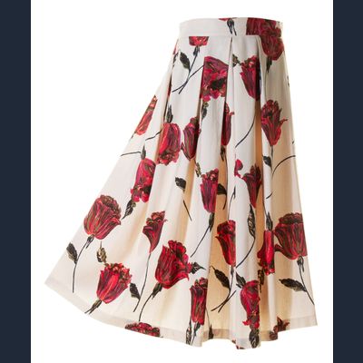 SS 2005 Dries van Noten Linen Tulip Printed Skirt