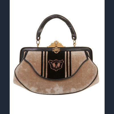 Roberta Di Camerino Beige and Black Velvet Bag
