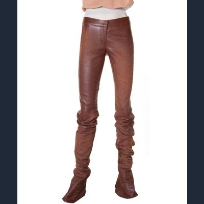 FW 2001 Dolce & Gabbana Runway Brown Leather Extra Long Skinny Pants