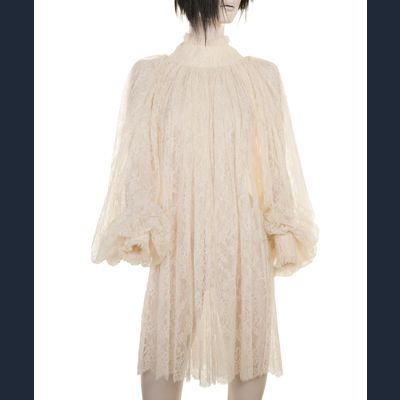 Alexander McQueen Ivoor Kleurig Kanten Gedrapeerde Mini Jurk