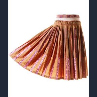 SS 2003 Dries Van Noten Runway Brown/Pink Embroidered Cotton Pleated Skirt