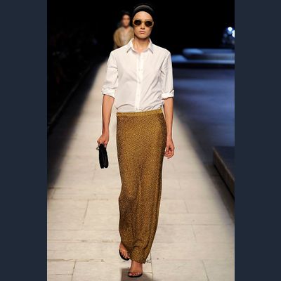 SS 2009 Dries Van Noten Runway Gold Lurex Stretch Knit Maxi Skirt