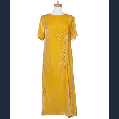 Dries Van Noten Yellow Velours Gathered Dress