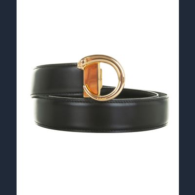 Cartier Black Leather 'Gold Panther' Buckle