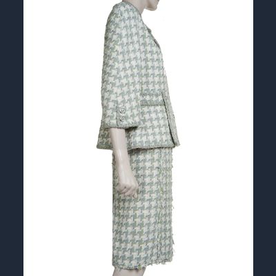 Chanel Groen/grijs Mantelpakje met Rok