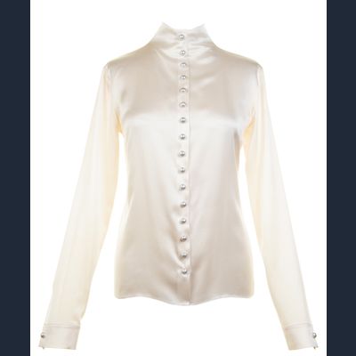 Chanel Off-White Silk Blouse Pearl Buttons