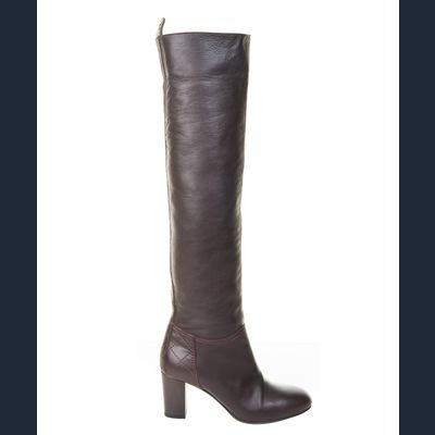 Chanel Burgundy Leather Over The Knee High Heel Boots